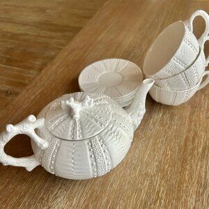 Anthropologie Reef Coral Teapot & CUPS Sea Urchin Design Bone China